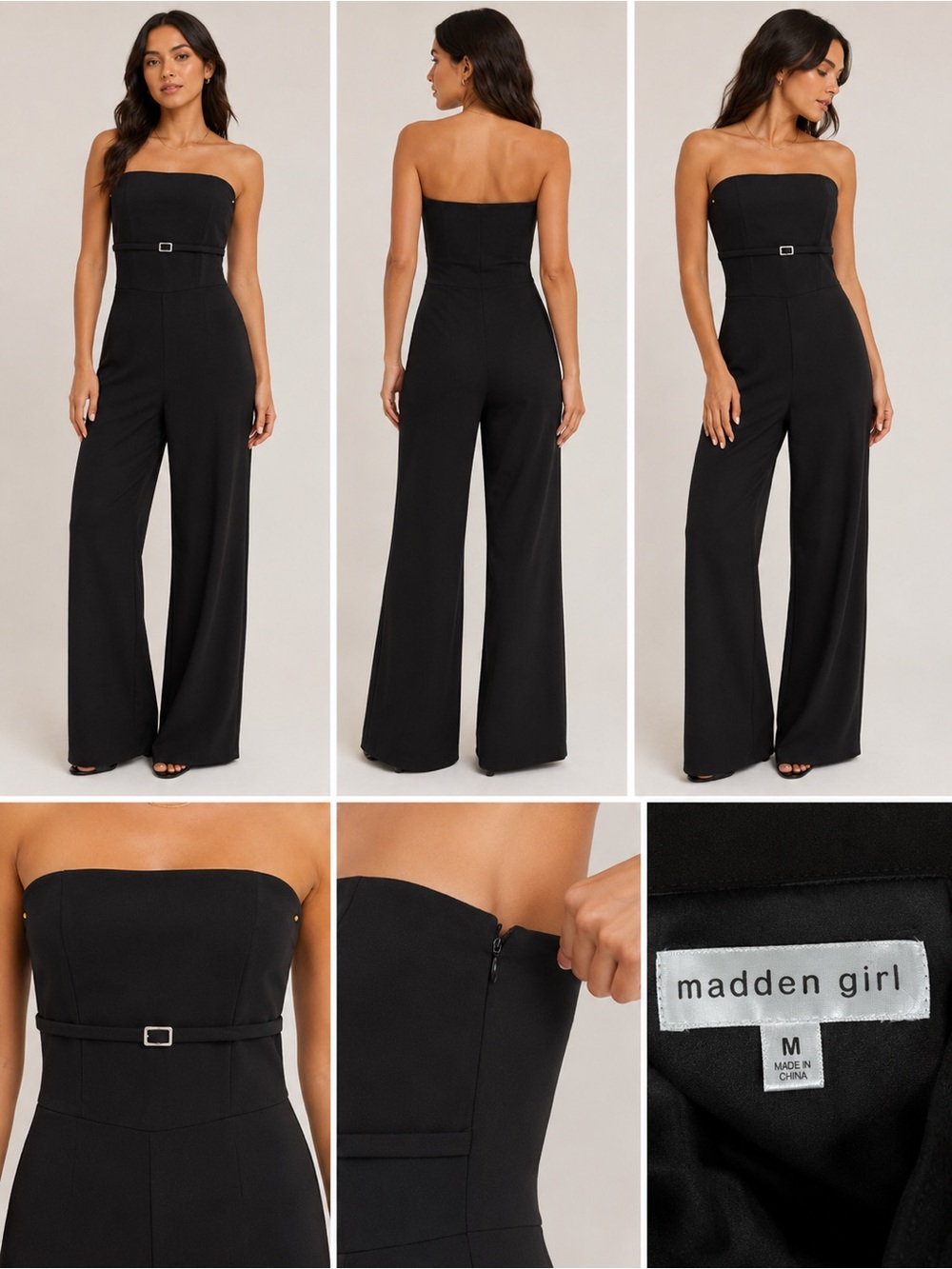 Madden Girl Black Strapless Wide Leg Jumpsuit w/ Belt – Size M